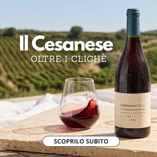 banner il cesanese vino rosso sul tavolo bicchiere e bottiglia sul tavolo